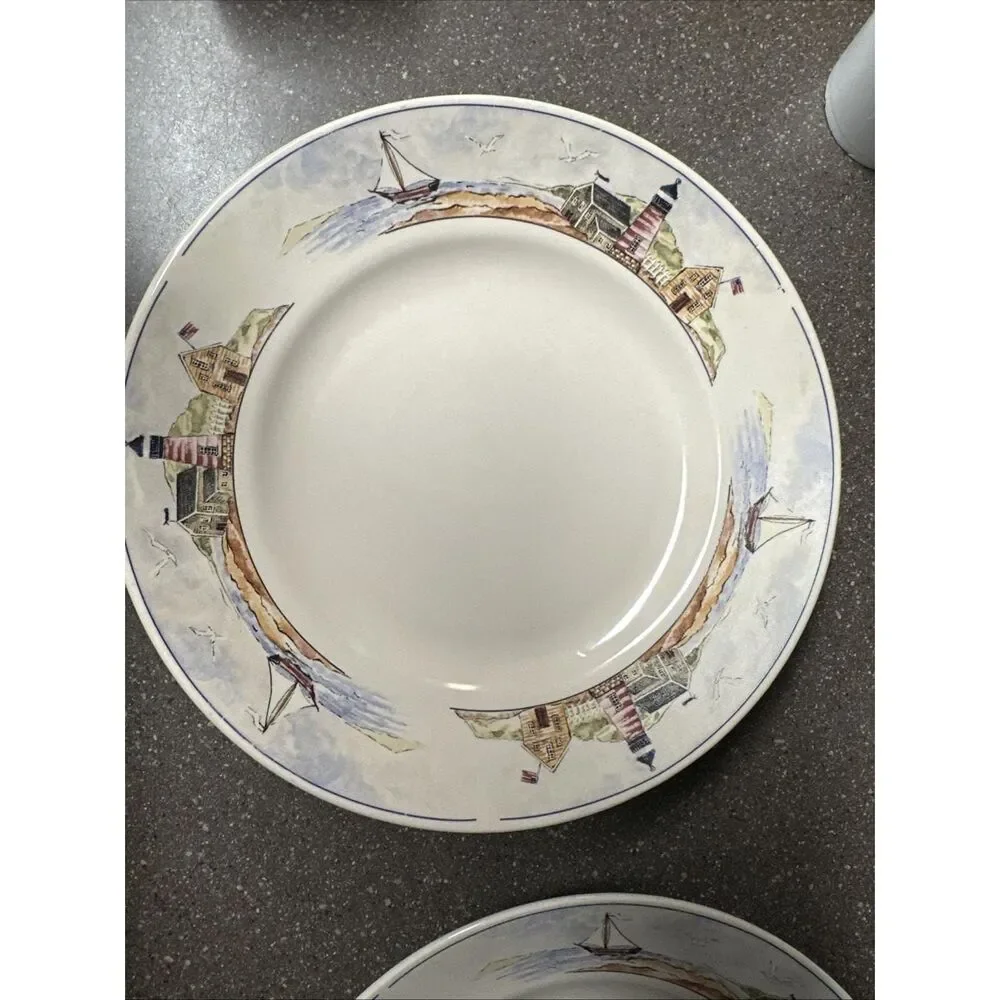 Vintage Gibson Lighthouse Dinner Plates Set of 2 – Coastal Stoneware Beach House